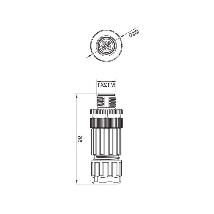 M12 4-PIN, straight male, screw connection, 64F121