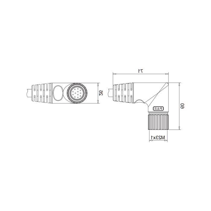 M23 12Pin, female 90°, single-end precast PVC non-flexible cable, gray sheathed, 68BB61-XXX